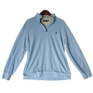 Polo Ralph Lauren Men's Quarter Zip Pullover‎ Light Blue Long Sleeve Mock Neck L